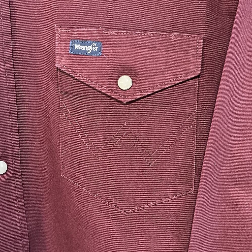 Wrangler Men’s Pearl Snap Maroon Brush Popper Shirt 17x36 Long Sleeve Western - Picture 4 of 8